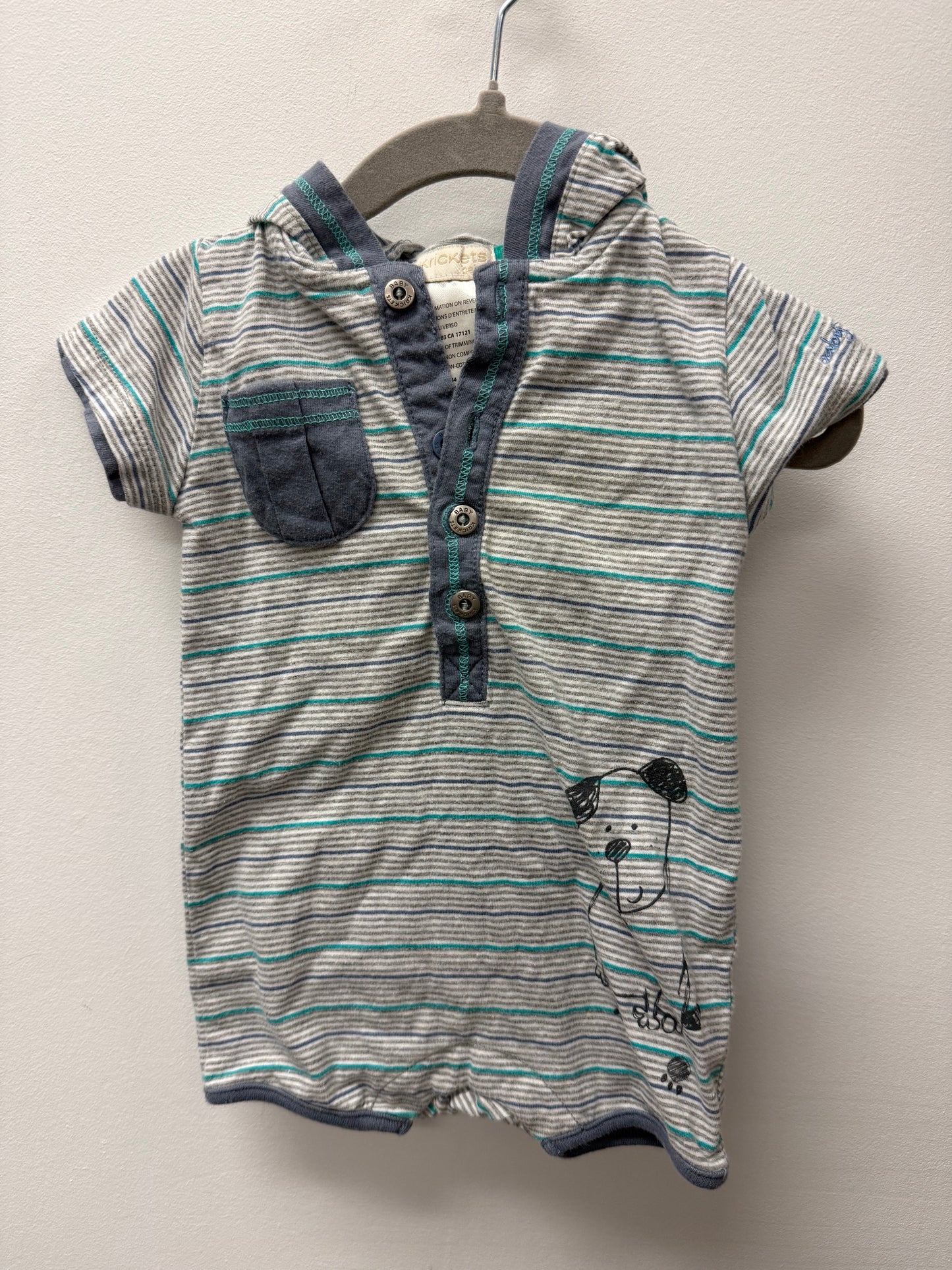 KRCKETS BABY DOG HOODED ROMPER SIZE 6M