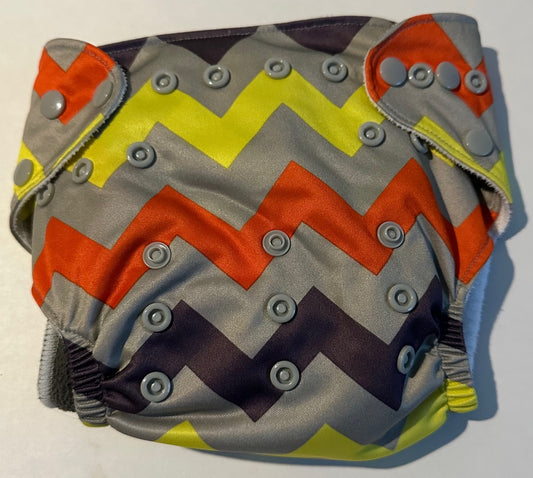 Lil Helper, Grey, Orange, and Yellow Chevron Cloth Diaper with Inserts - 7-35 Lbs.