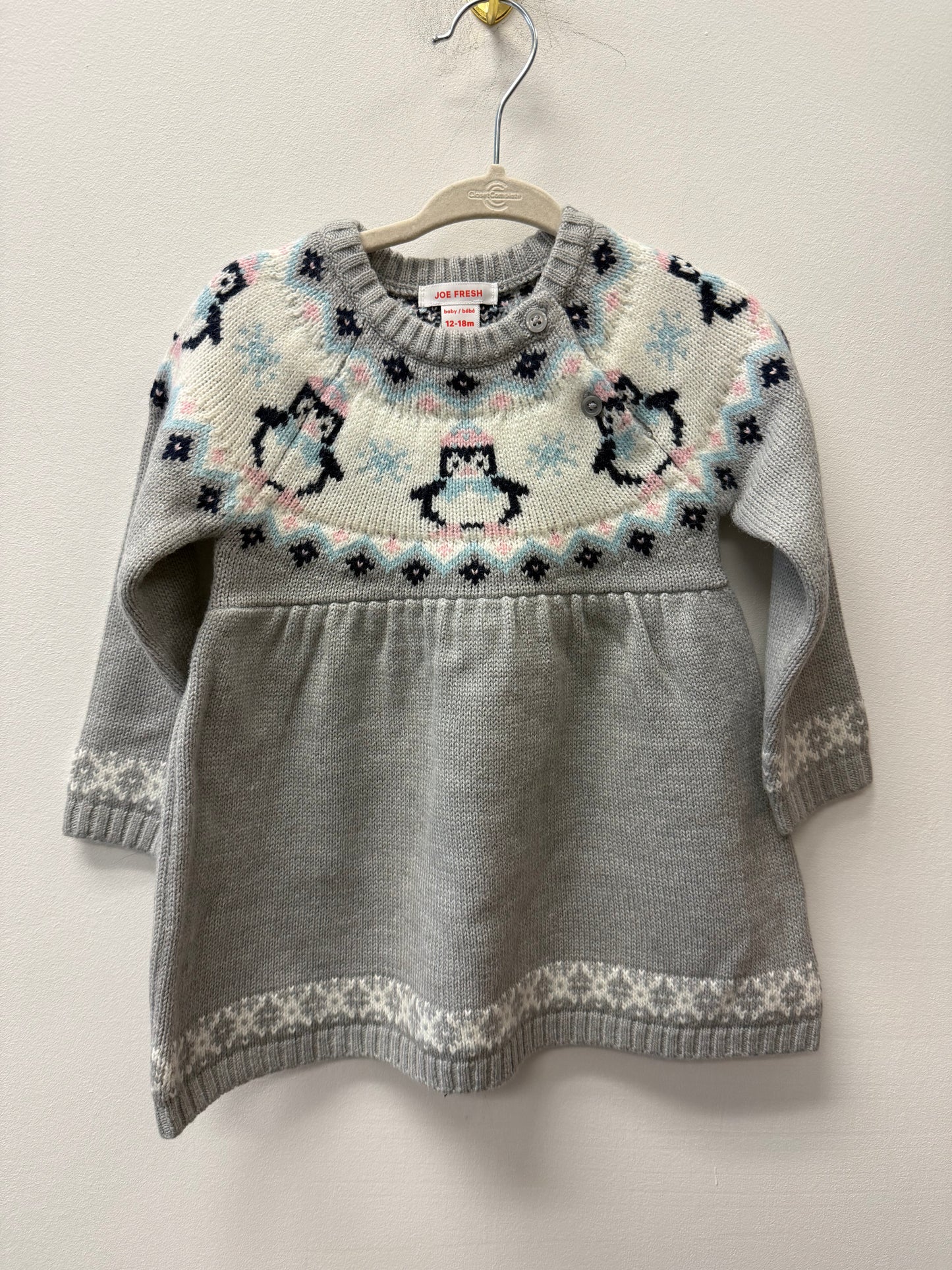 JOE FRESH KNITTED PENGUIN DRESS SIZE 12-18M