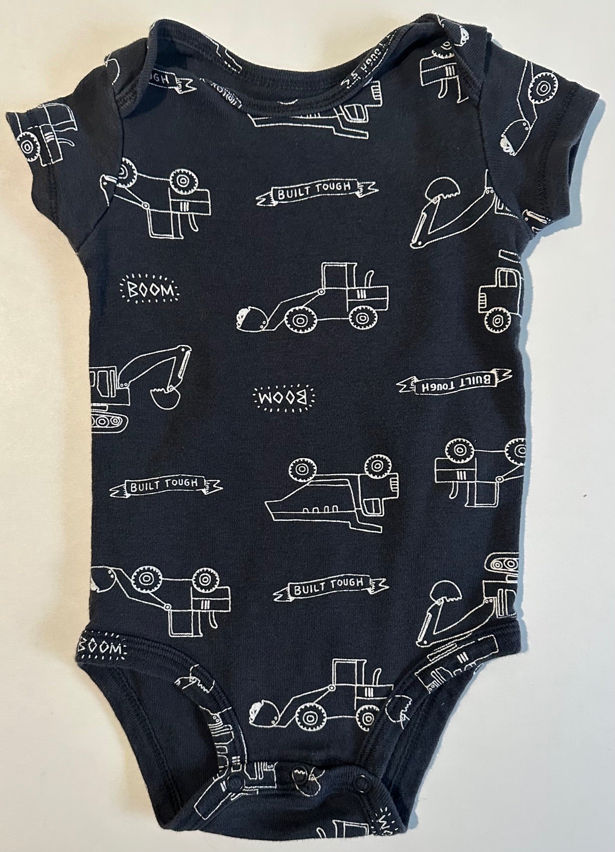 Carter's, Dark Grey "Built Tough" Onesie - 6 Months