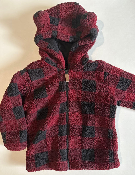 George, Black and Burgundy Sherpa Hooded Zip-Up - 18-24 Months