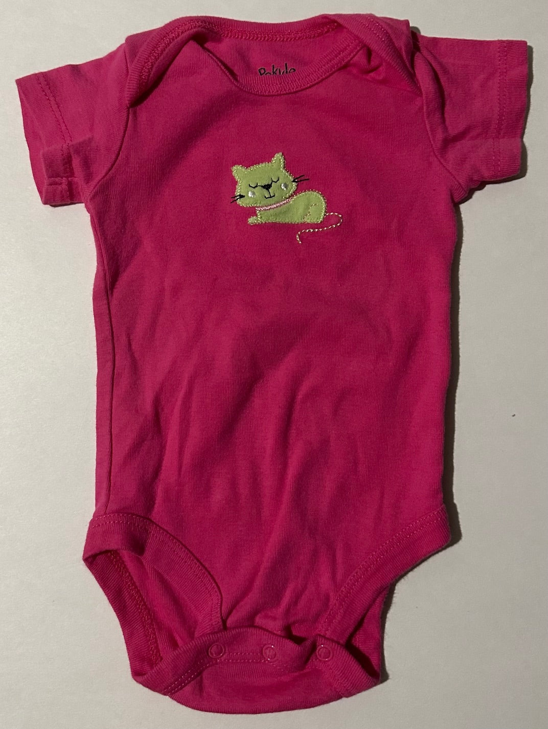 Pekkle, Pink Onesie with Green Cat - 3 Months