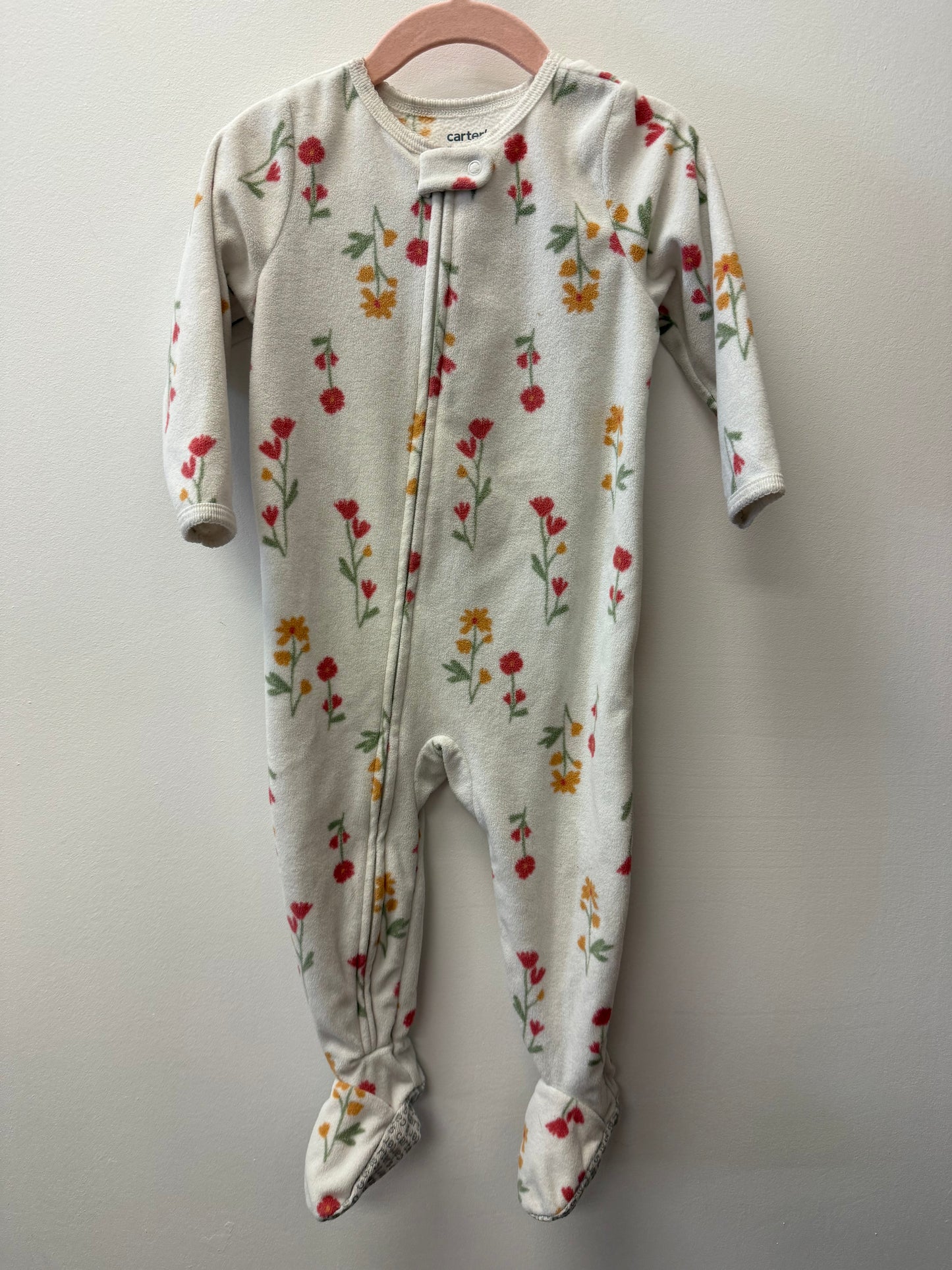 CARTERS FLEECE WHITE FLORAL SLEEPER SIZE 18M