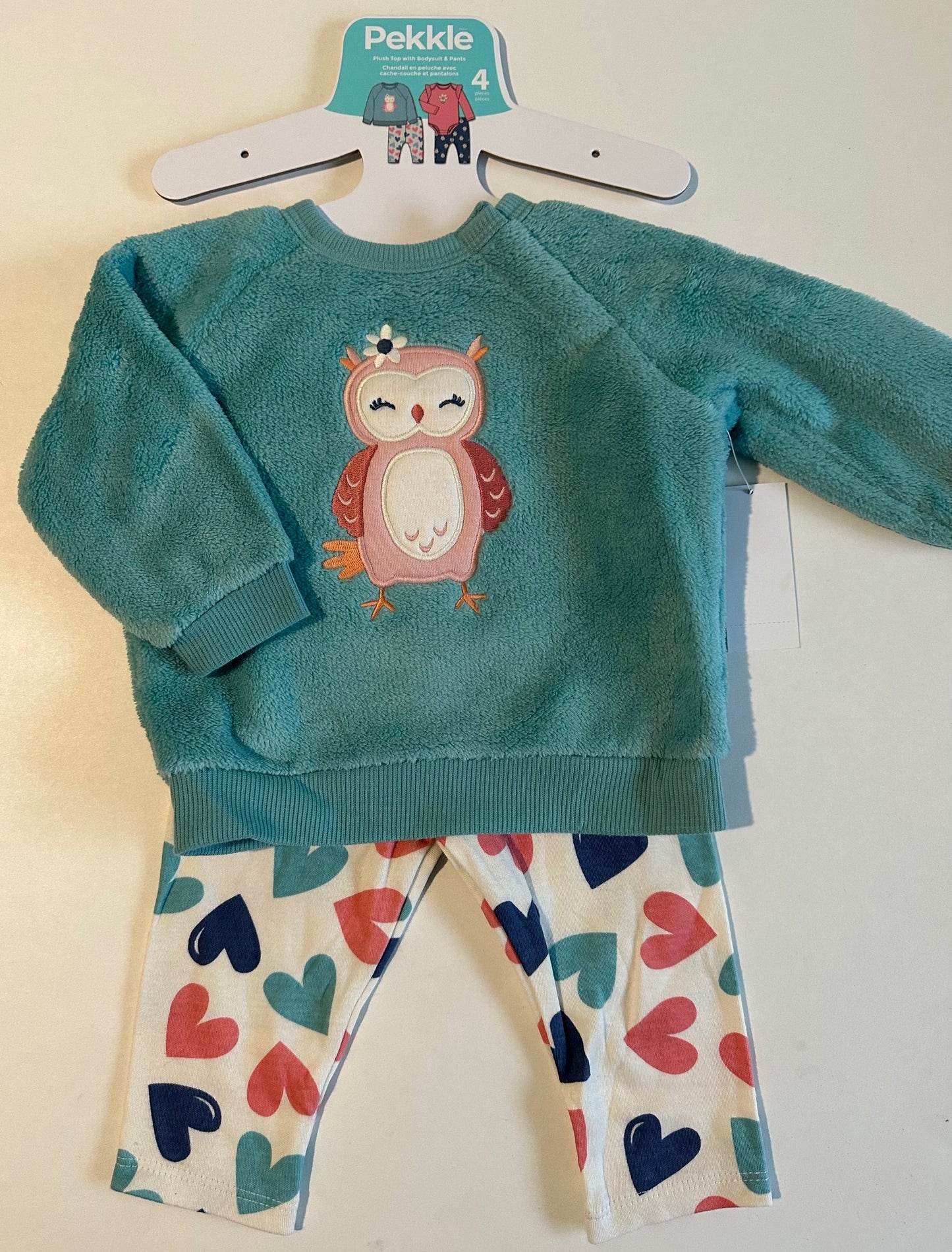 *New* Pekkle, Soft Owl Pullover and Hearts Pants - 6 Months