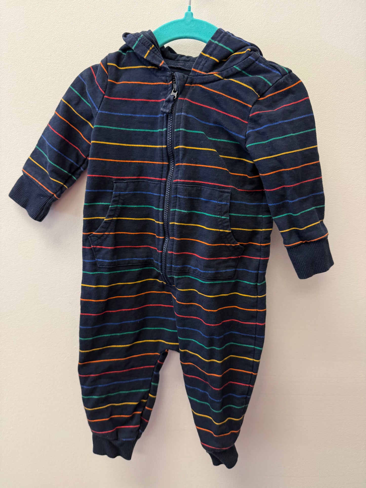GEORGE STRIPPED HOODED ONE PIECE SIZE 6-12M