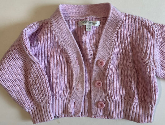 George, Pink Button-Up Cardigan Sweater - 6-12 Months