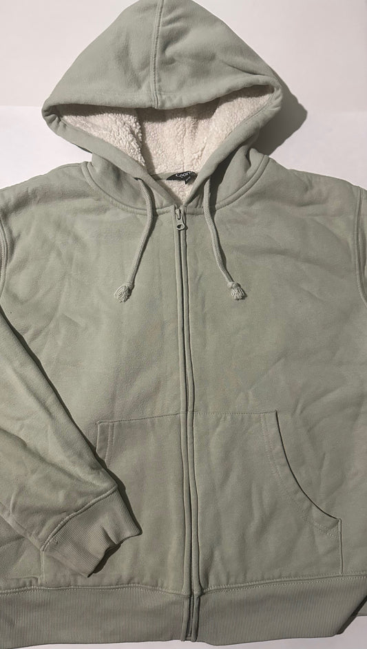 *Adult* George, Pale Green Sherpa-Lined Zip-Up Hoodie - Size Medium