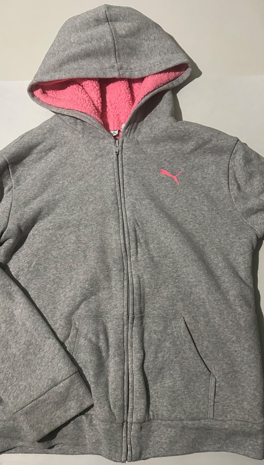 *Play* Puma, Grey Zip-Up Hoodie with Pink Sherpa - Size XL (14/16)