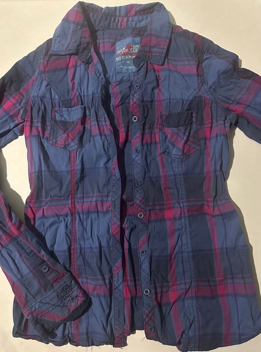 *Adult* Garage, Dark Pink and Blue Plaid Button-Up Shirt - Size Small