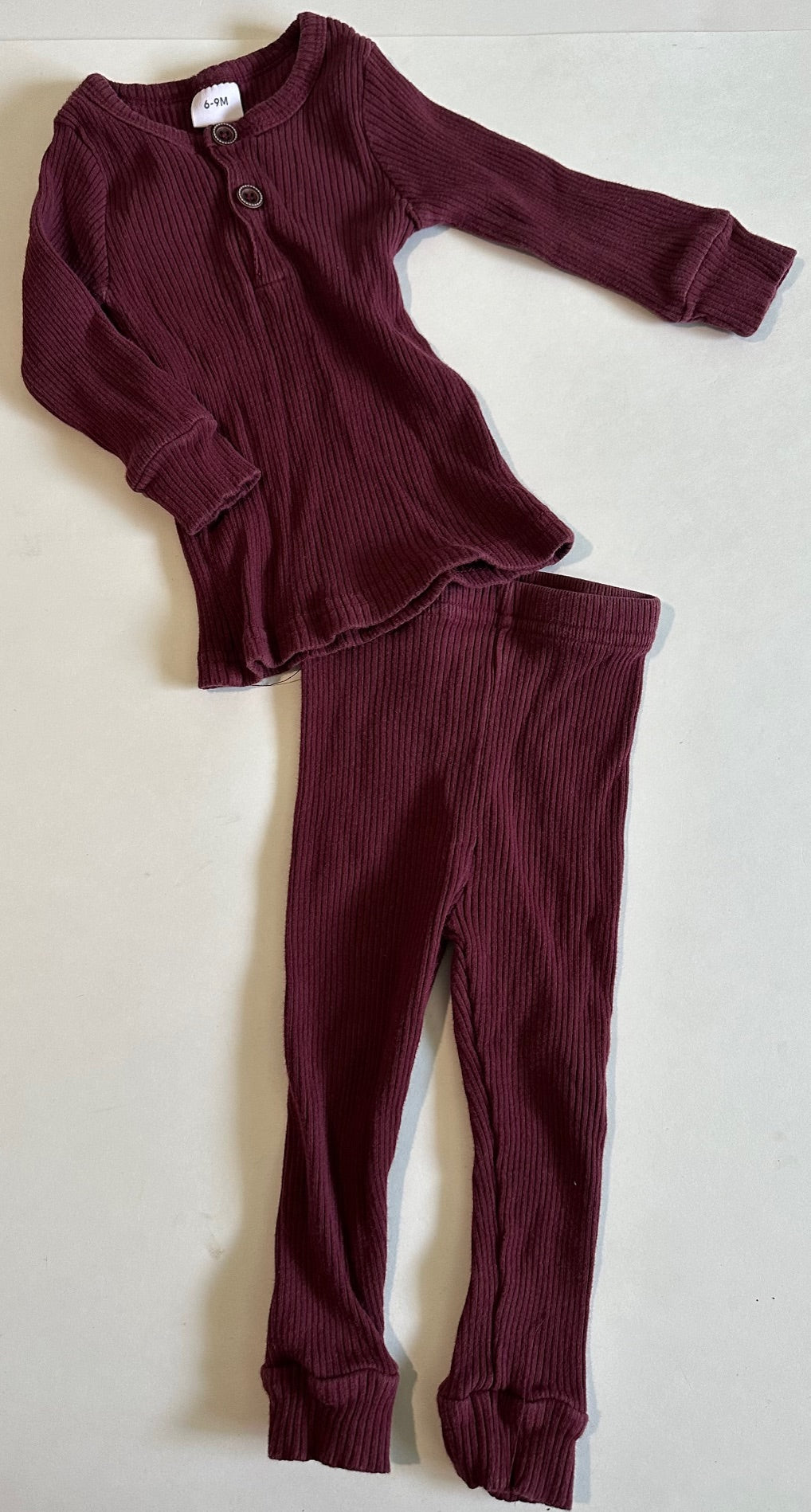 Unknown Brand, Burgundy Ribbed Shirt and Pants Set - 6-9 Months