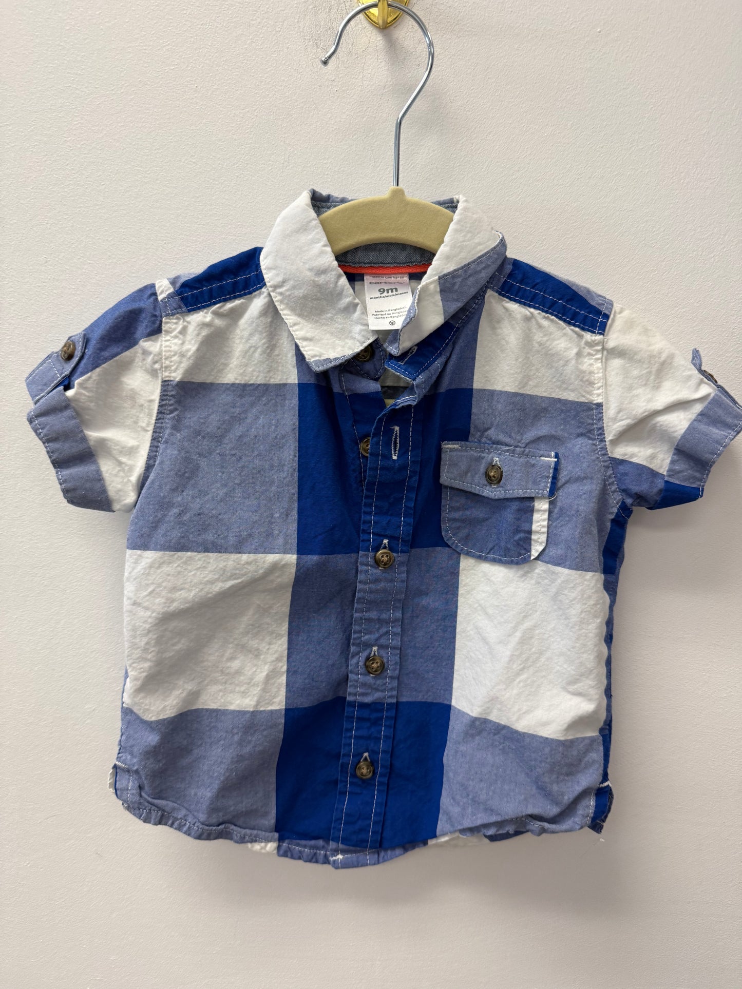 CARTERS BLUE CHECKERED BUTTON UP SIZE 9M