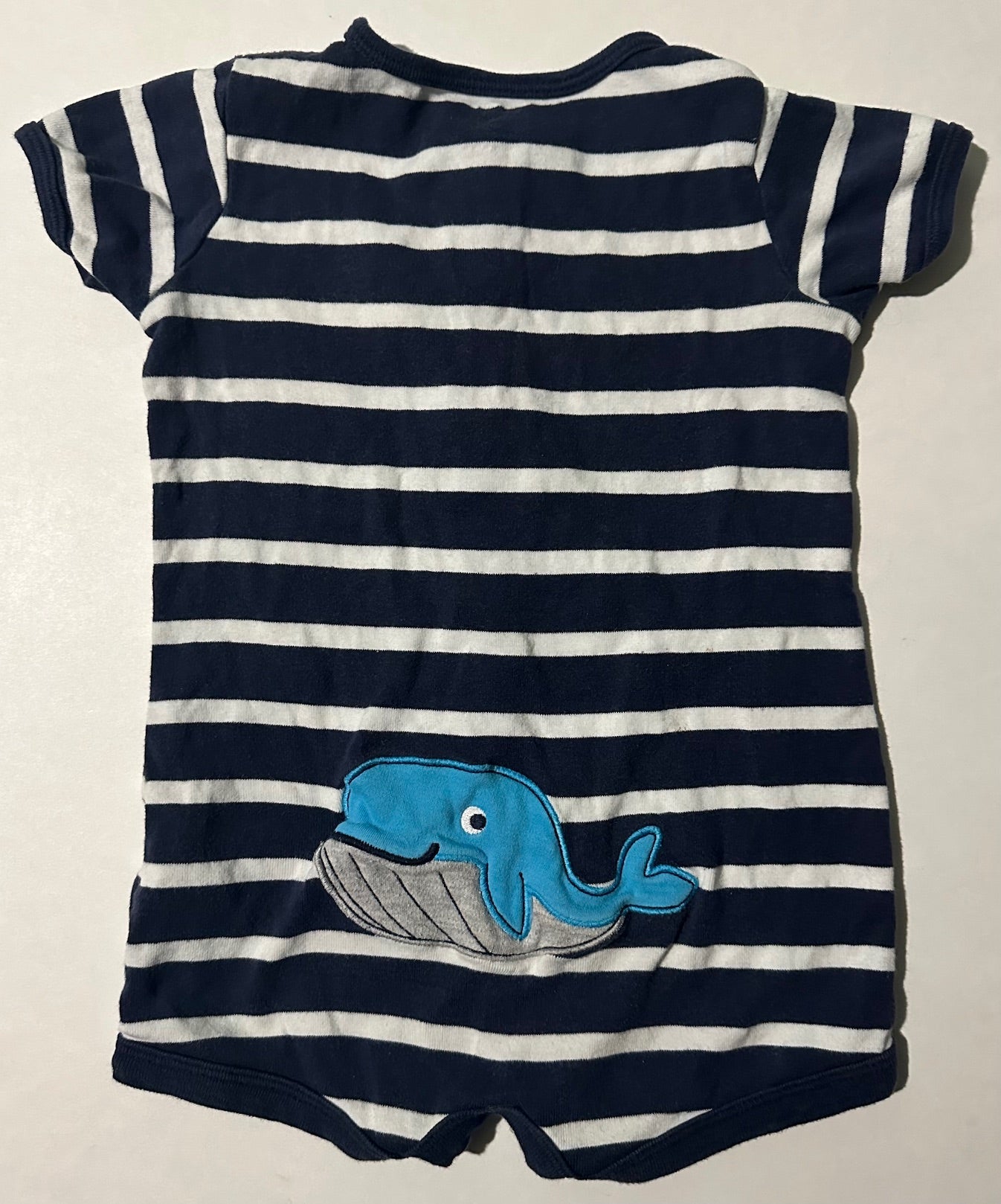 Carter's, Navy Blue Striped "Great Catch" Romper - 12 Months