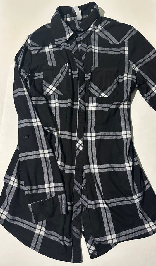 *Adult* Warehouse One, Black and White Plaid Button-Up Shirt - Size Medium