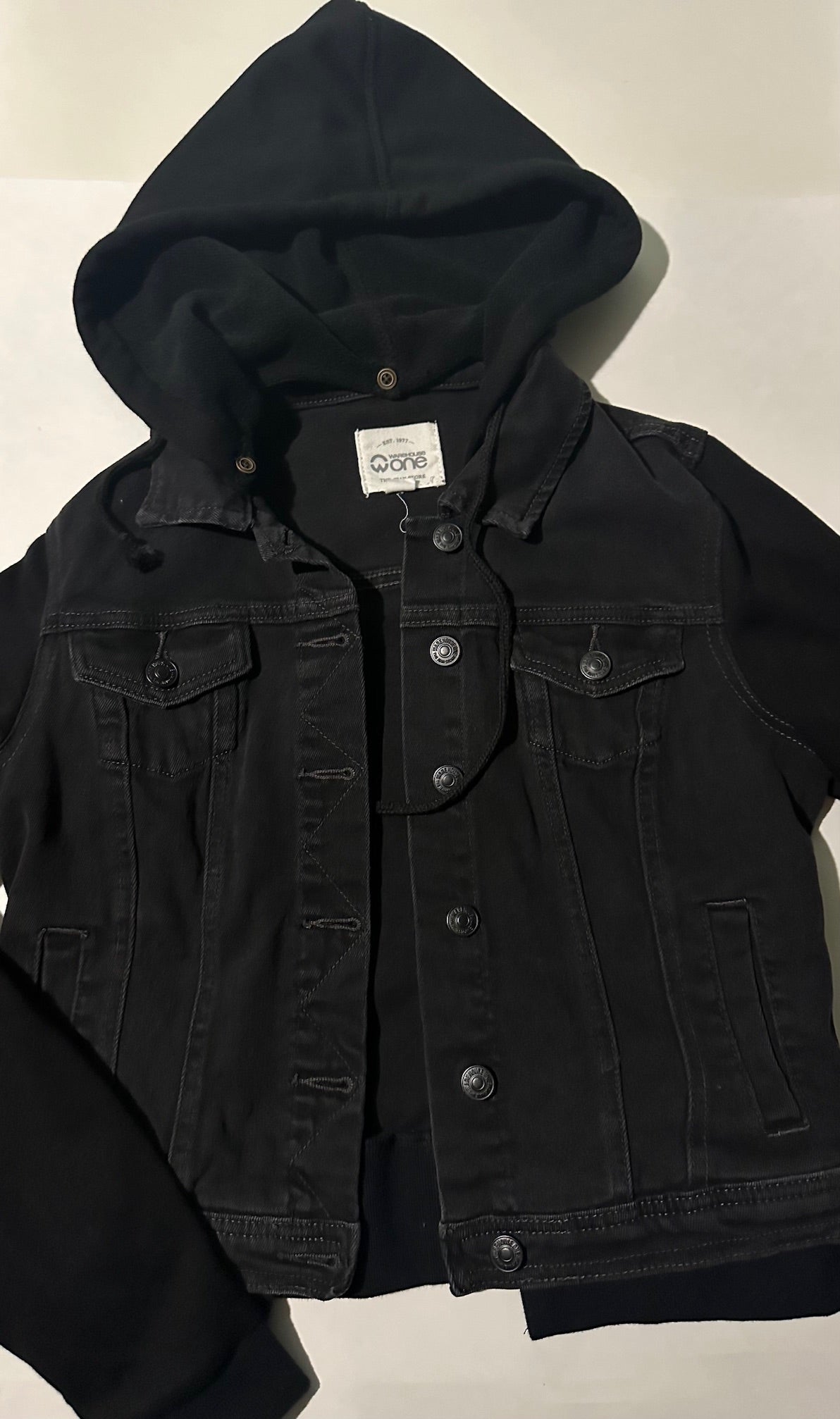 *Adult* Warehouse One, Black Denim Jacket with Hood - Size Small