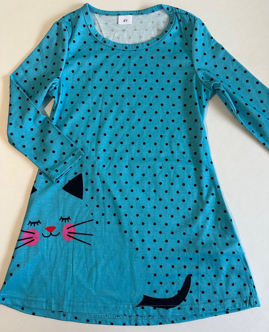 Unknown Brand, *Excellent Condition* Blue Polka-Dot Cat Nightie - Size 4Y