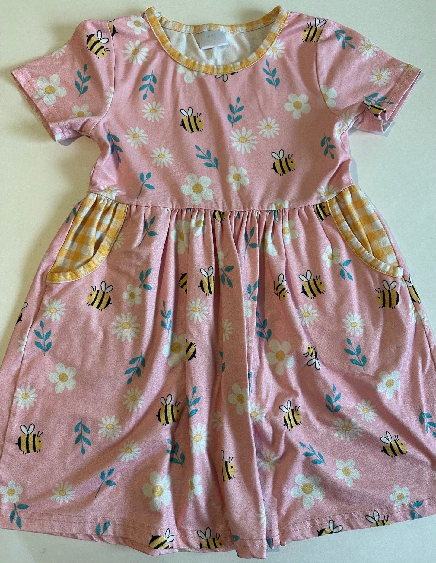 Unknown Brand, Pink and Yellow Bees and Flowers Dress - Size 4-5Y