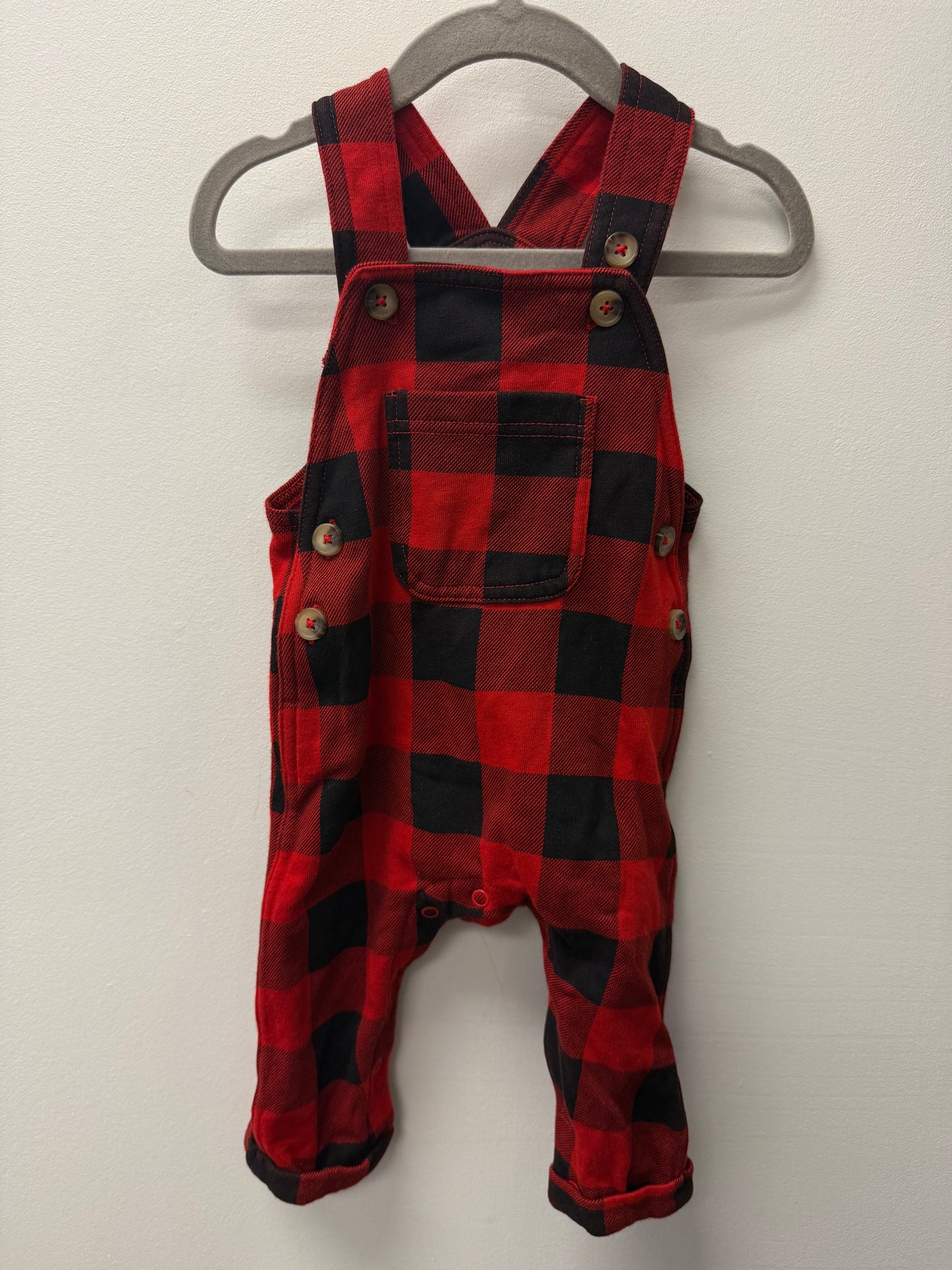 JOE FRESH RED PLAID OVERALLS SIZE 6-12M