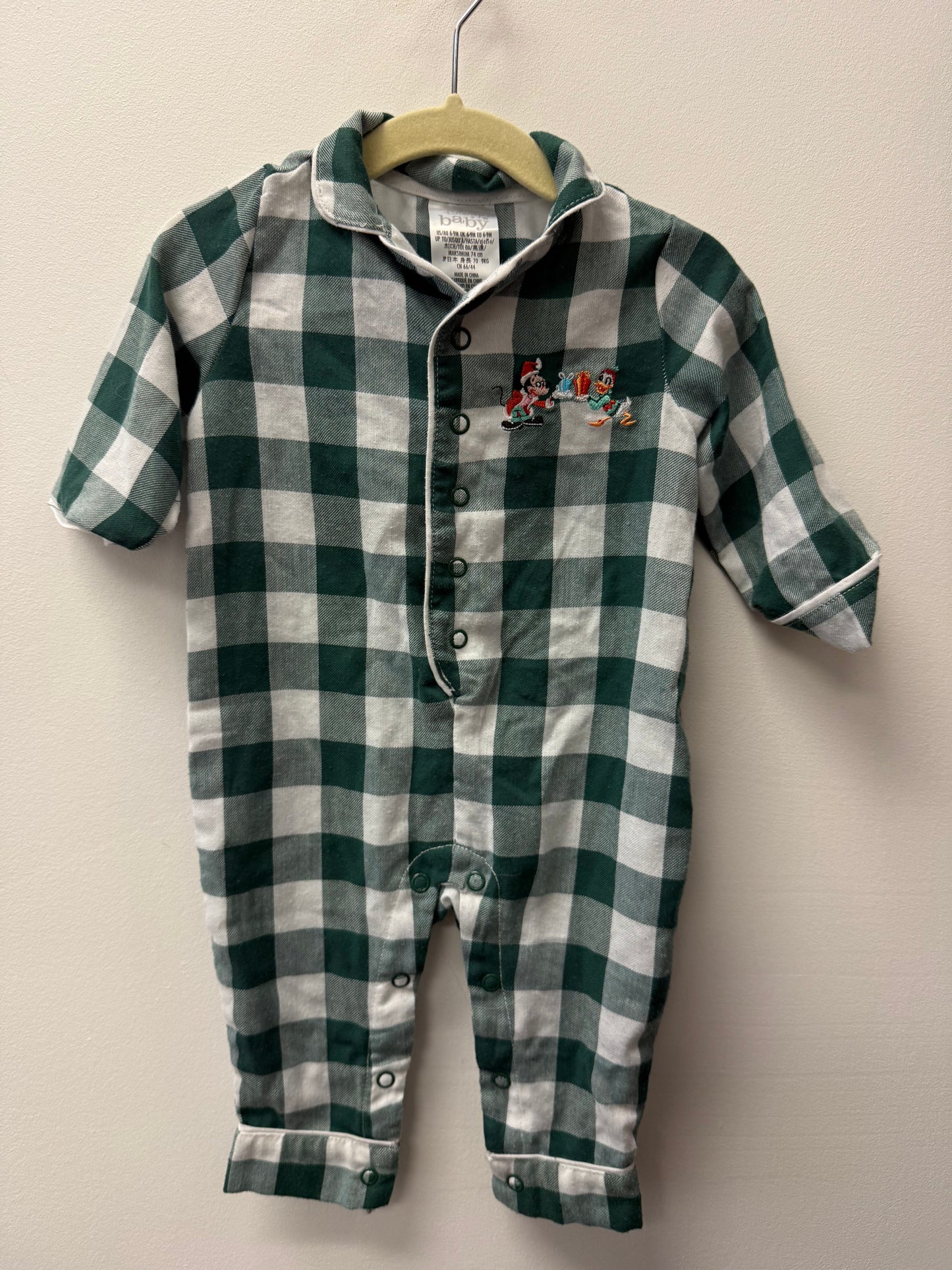DISNEY BABY GREEN PLAID PJ'S SIZE 6-9M