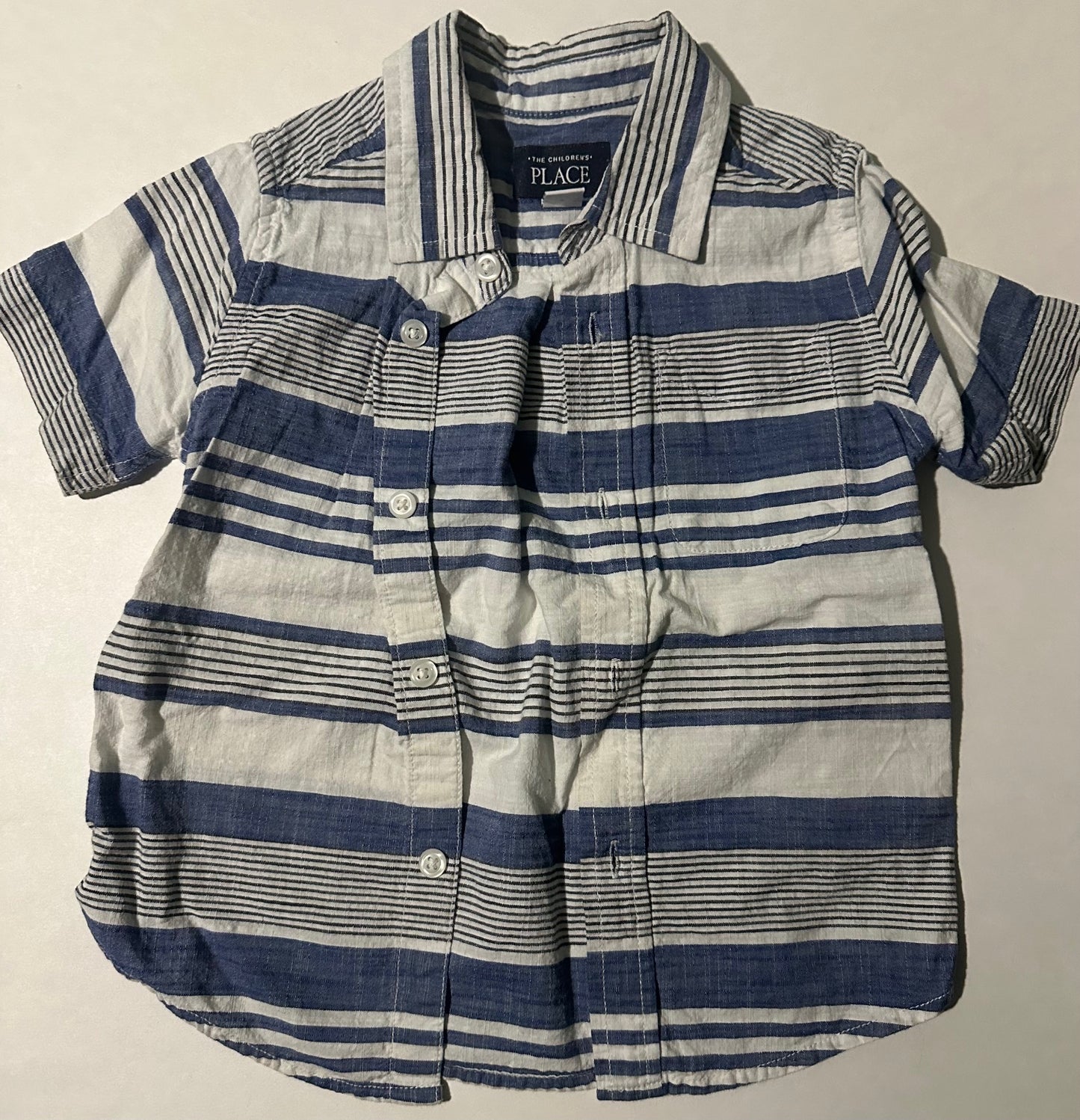 Children's Place, White and Blue Striped Button-Up T-Shirt - Size 3T