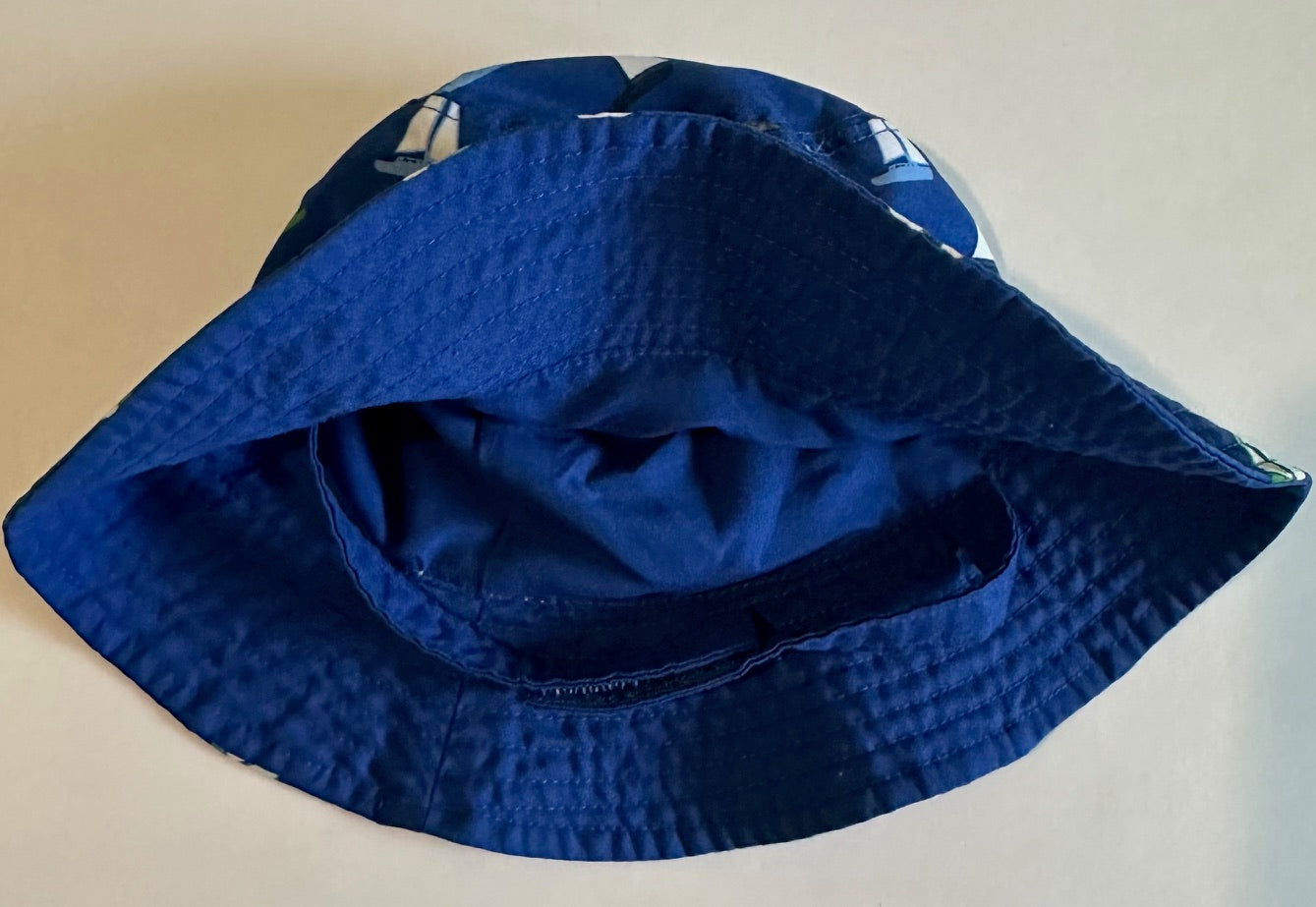 Unknown Brand, Navy Blue Sailboats Sun Hat with Chin Strap - 6-12 Months