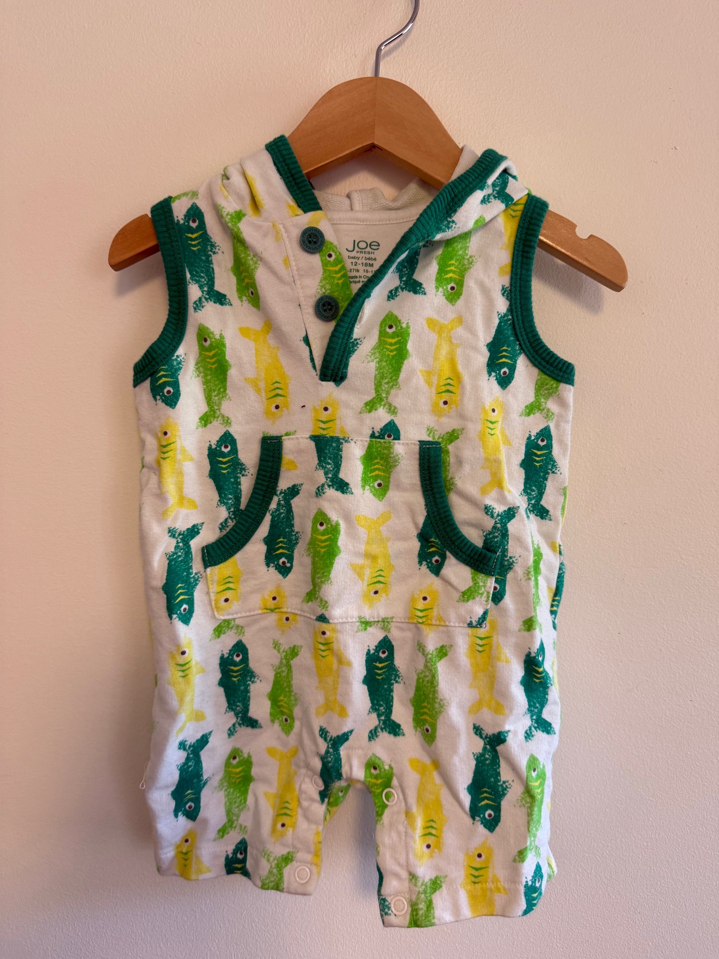 JOE FRESH SHARK HOODED ROMPER SIZE 12-18M