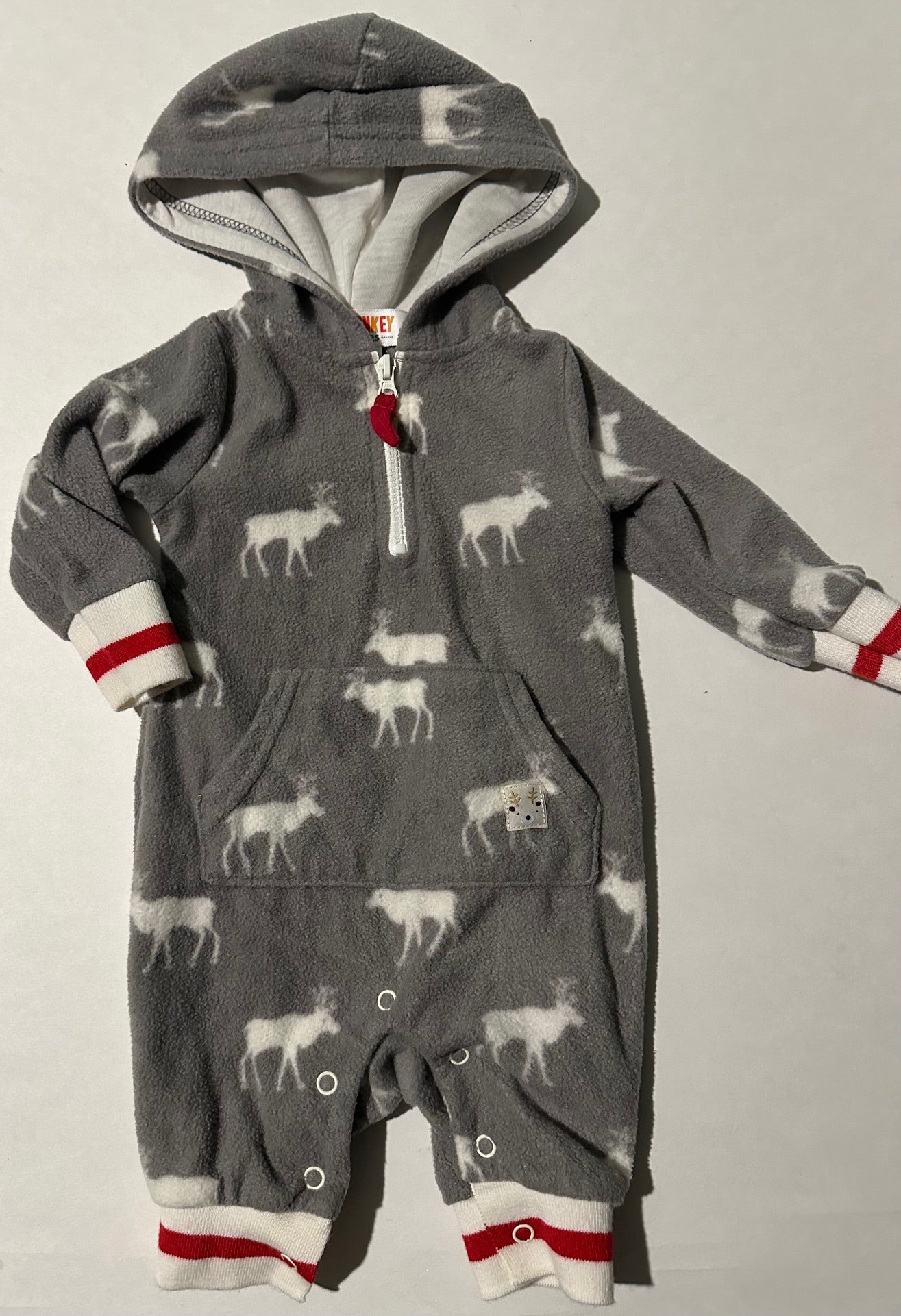 Monkey Bars, Fleece Grey Moose Hooded Outfit - 0-3 Months