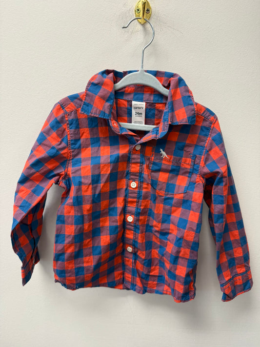 CARTERS DINO POCKET PLAID SIZE 24M