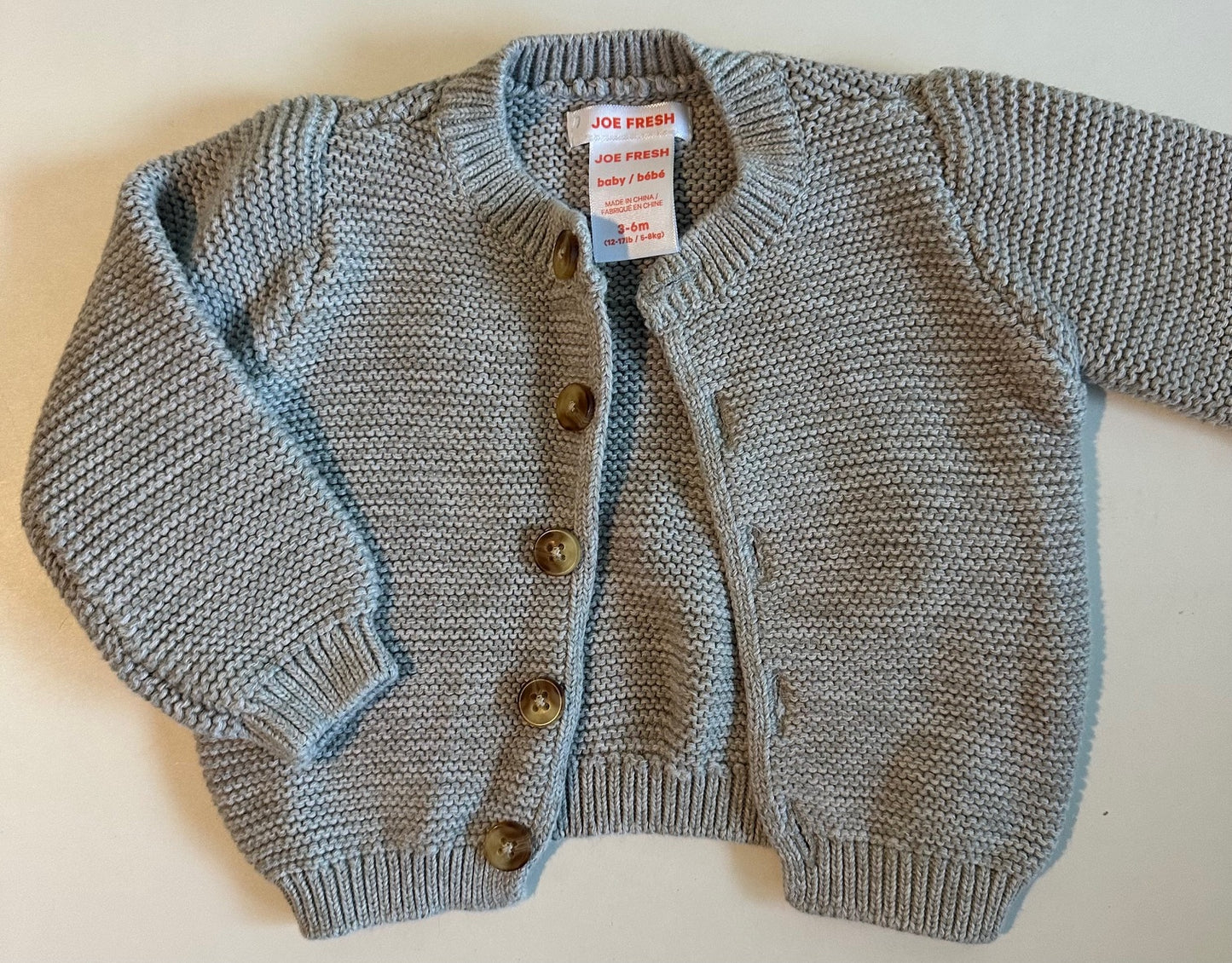 Joe Fresh, Grey Button-Up Sweater - 3-6 Months