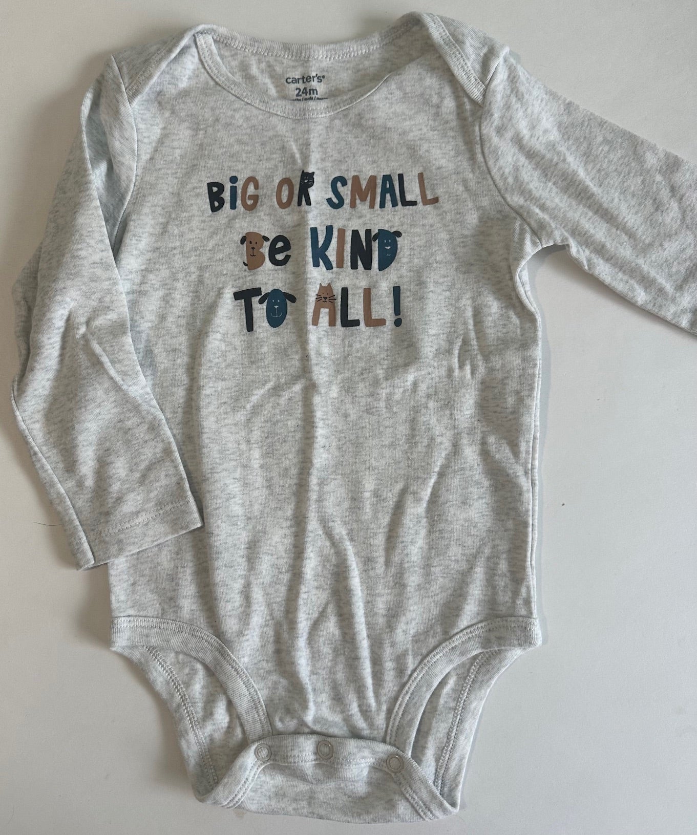 Carter's, Light Grey "Big or Small, Be Kind to All!" Onesie - 24 Months