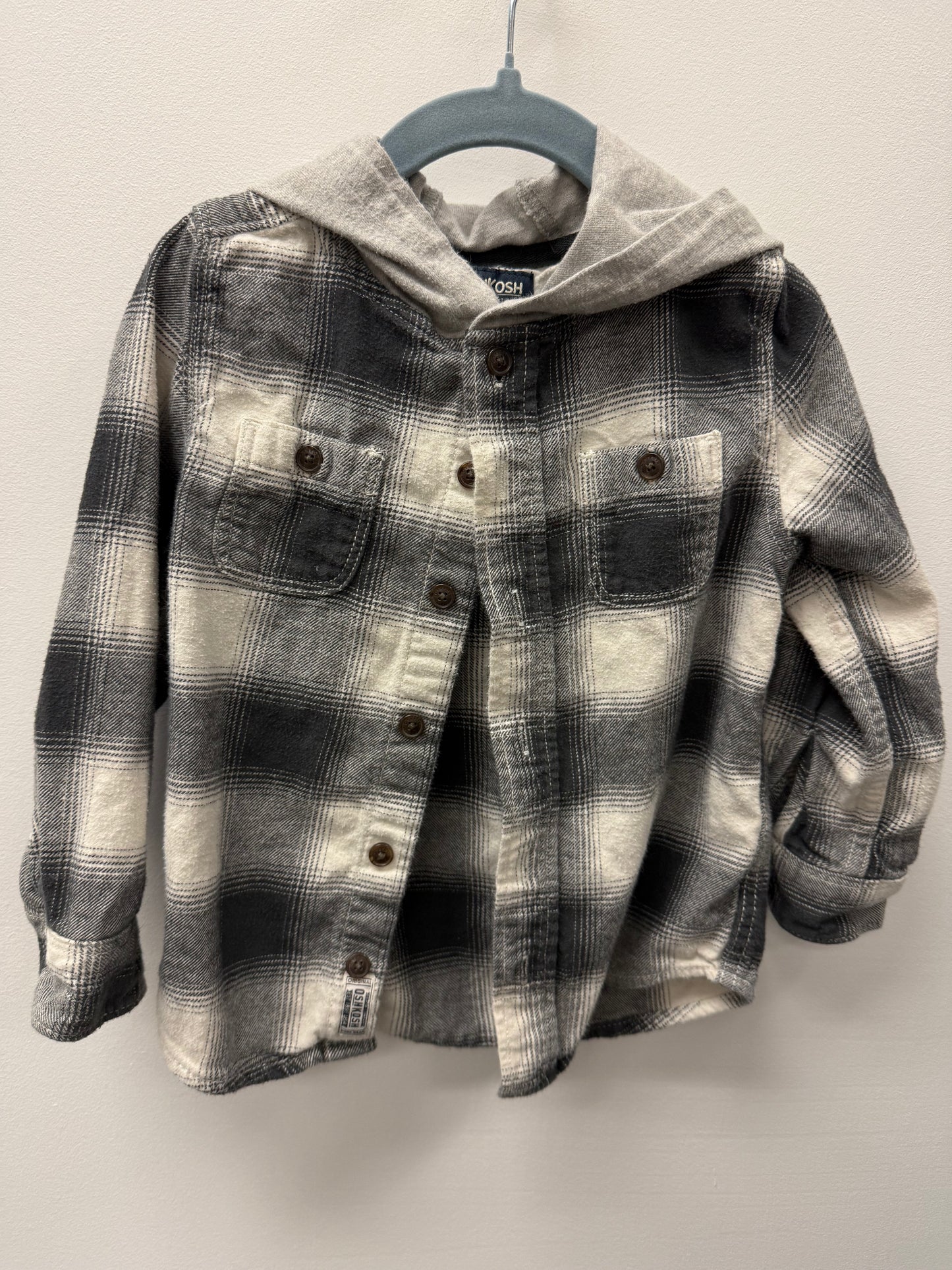 OSHKOSH GREY HOODED PLAID SIZE 3T