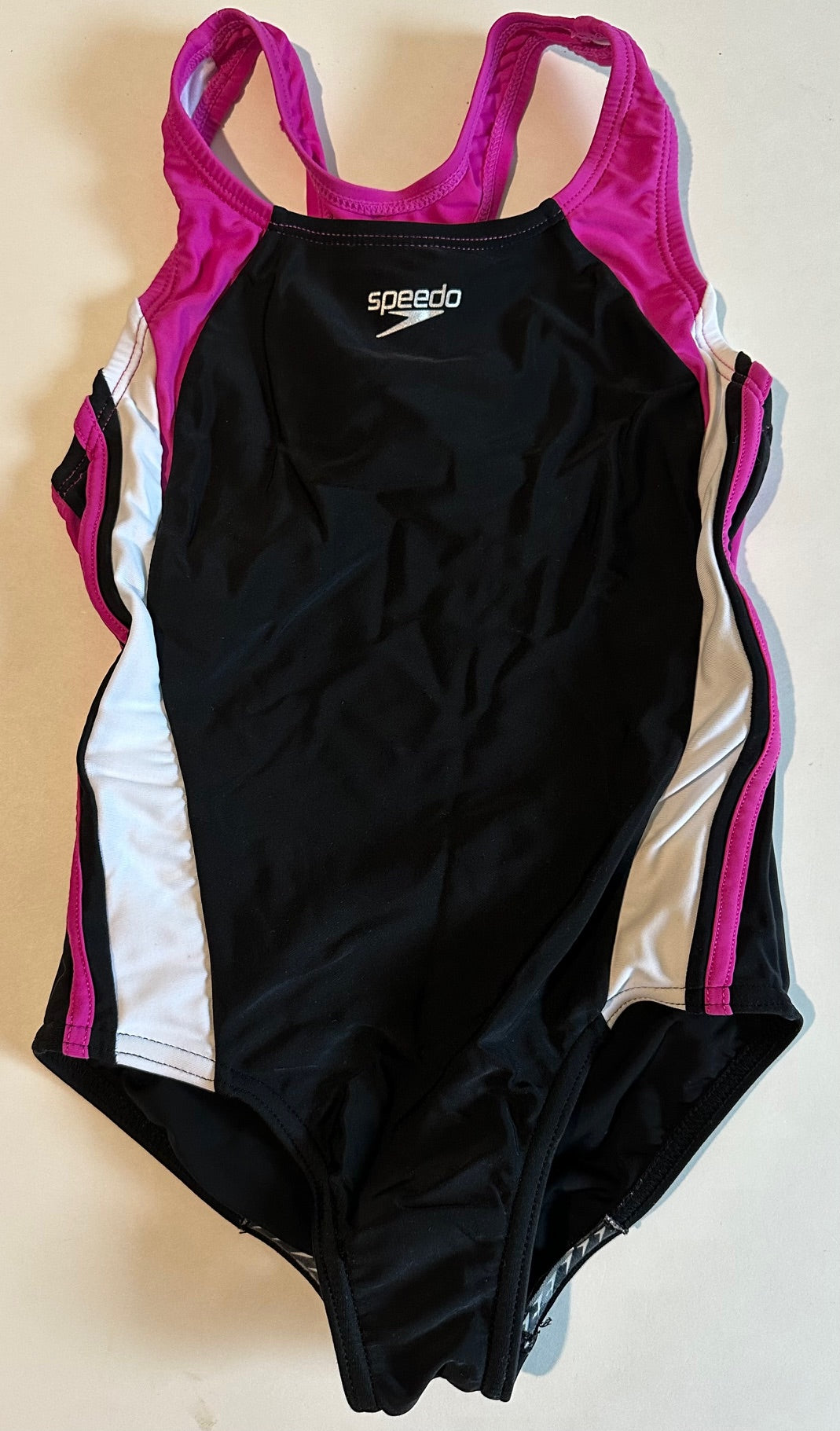 Speedo, Black, Pink, and White Bathing Suit - Size 8