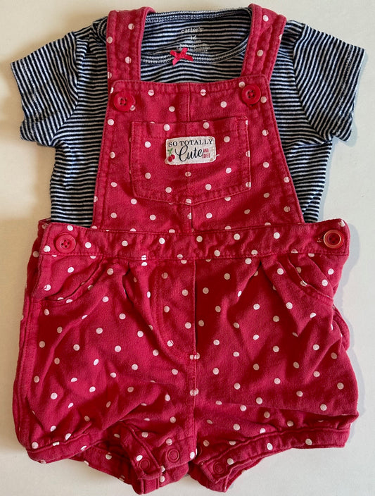 Carter's, Polka-Dot "Totally Cute" Shortalls and Top Set - 12 Months