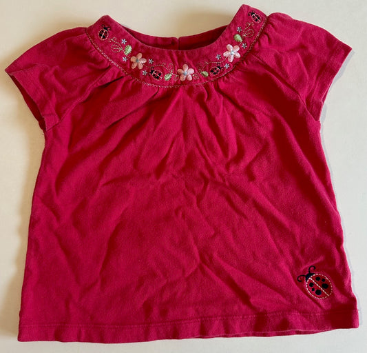 Baby Boots, Dark Pink Shirt with Flower Details - 24 Months