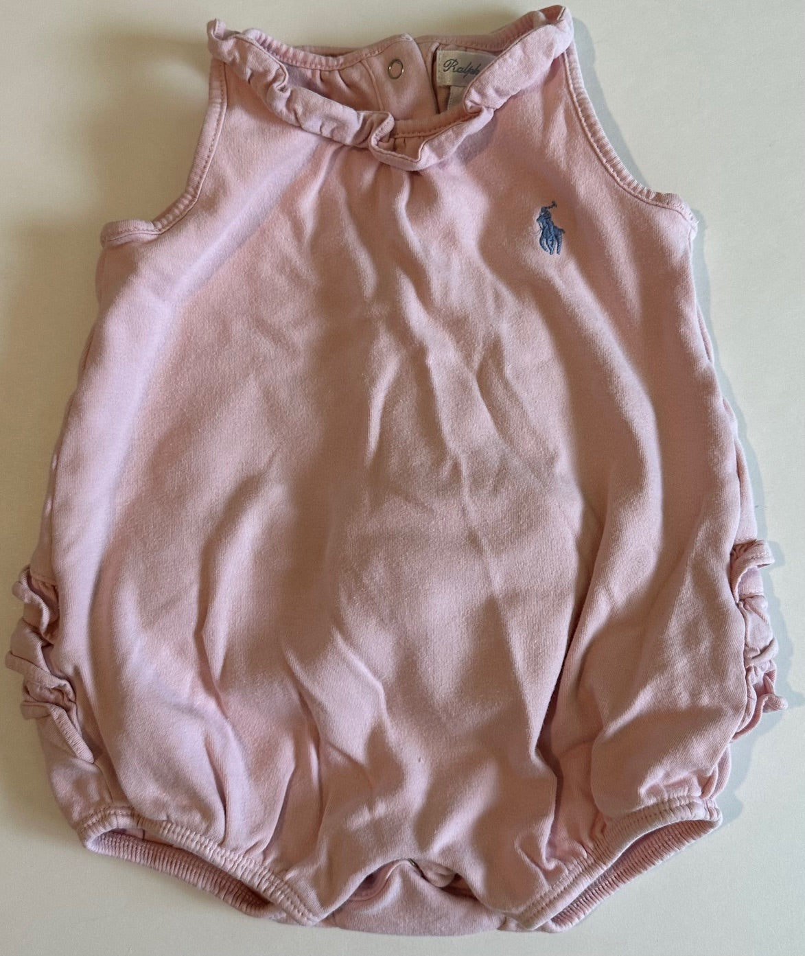 Ralph Lauren, Pink Romper with Ruffly Bum - 9 Months