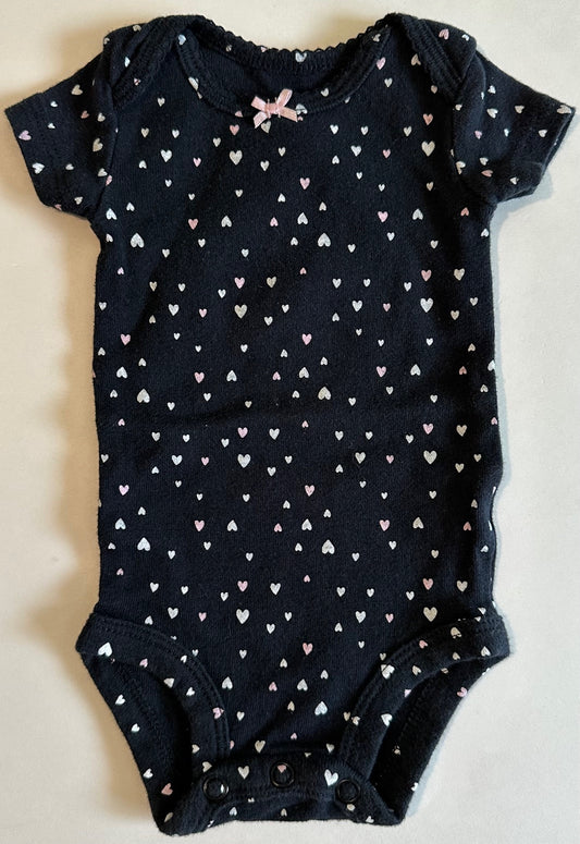 Carter's, Black Onesie with Small White Hearts - Newborn