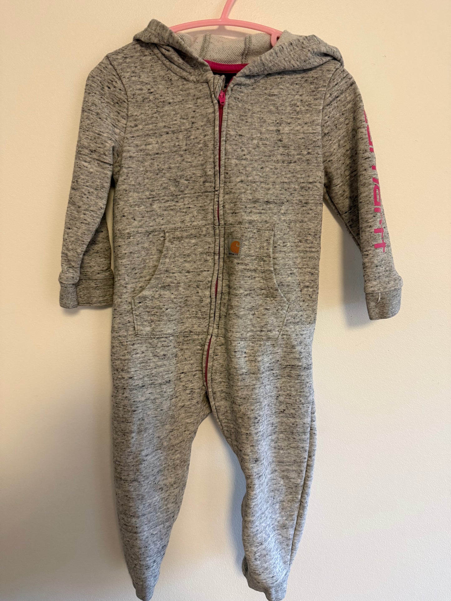 CARHARTT GREY & PINK HOODED ONE PIECE SIZE 18M