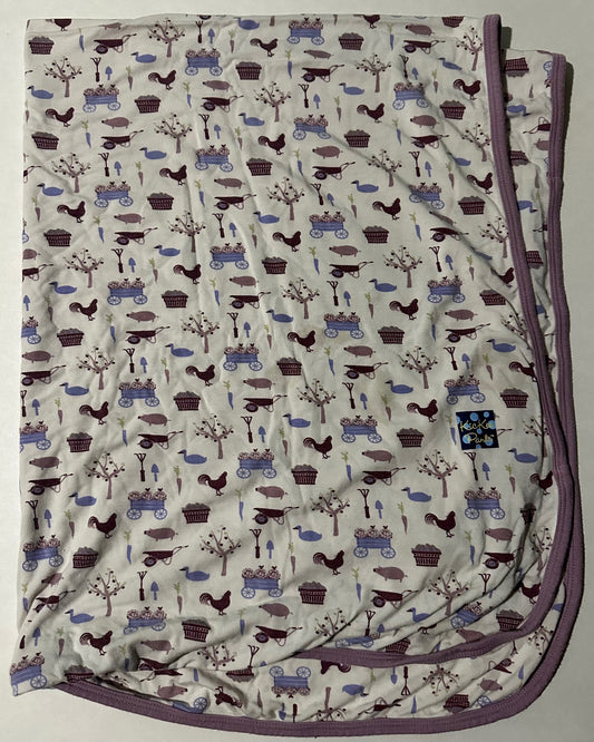 *Play* Kickee Pants, White and Purple Farm-Themed Bamboo Blanket