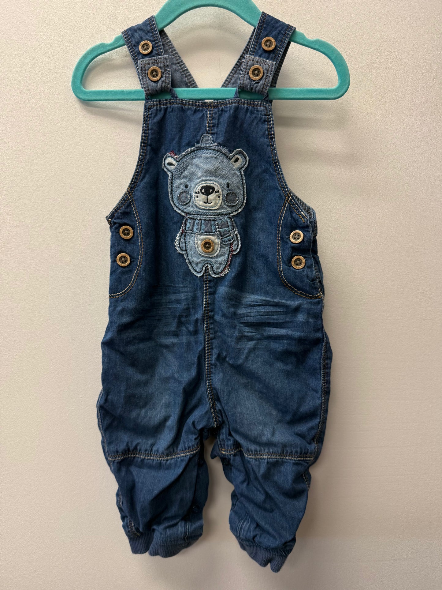 GEORGE LINED BEAR OVERALLS SIZE 12-18M