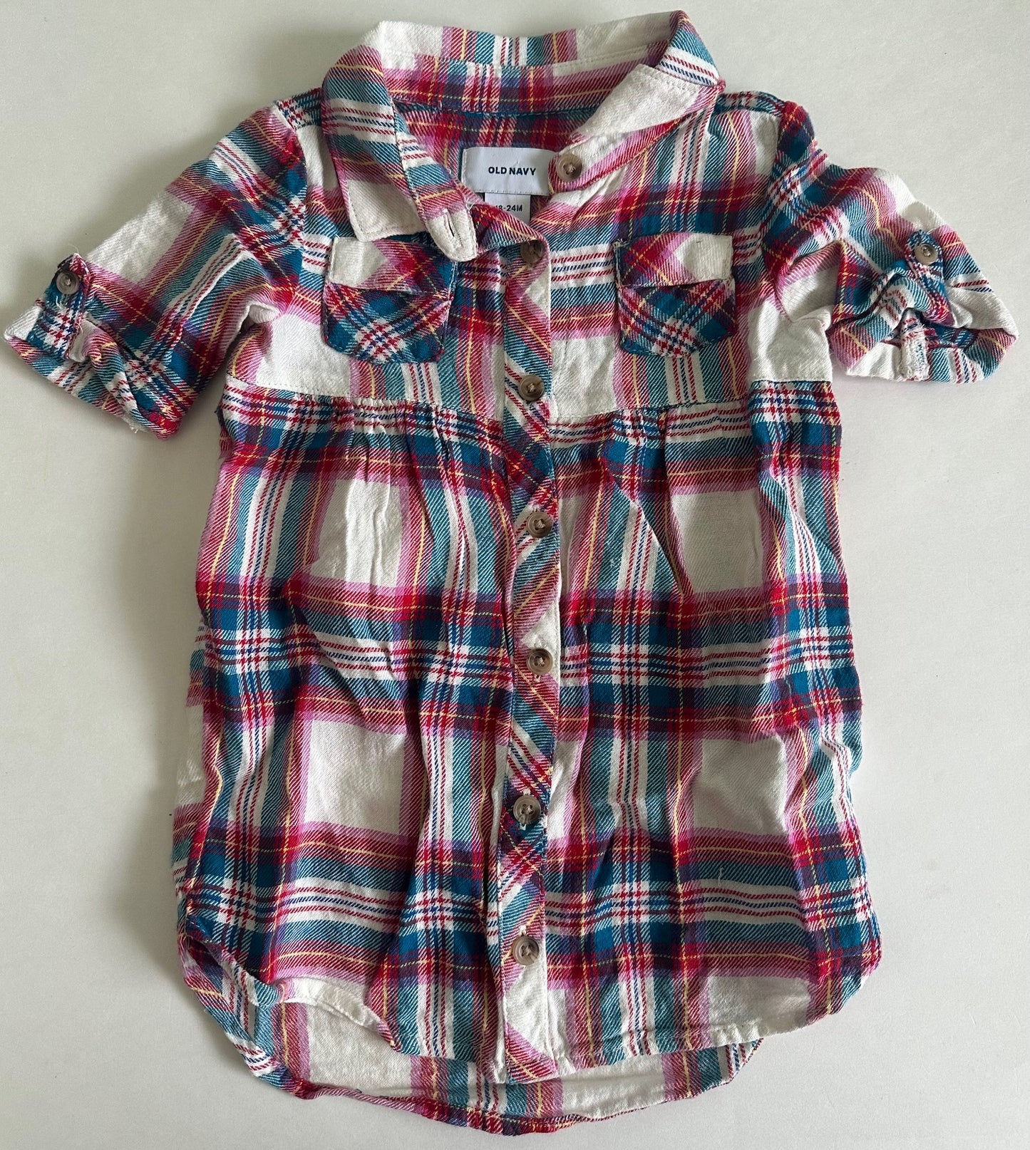 Old Navy, Plaid Button-Up Dress - 18-24 Months