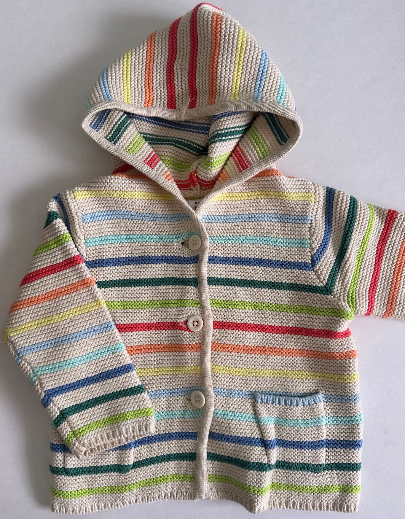 Baby Gap, Colourful Striped Button-Up Hooded Sweater - 6-12 Months