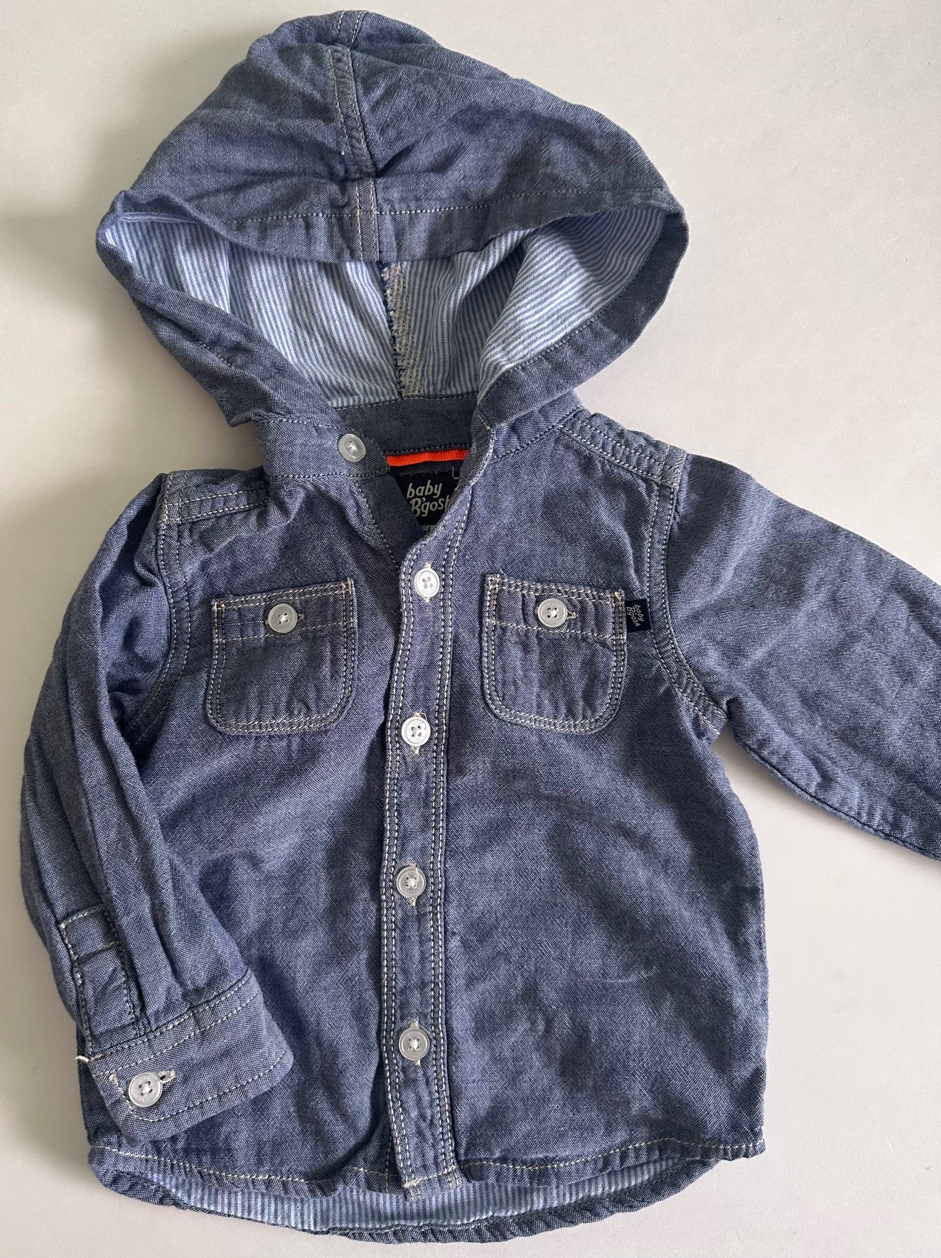 Baby B'Gosh, Denim Blue Button-Up Shirt with Hood - 12 Months