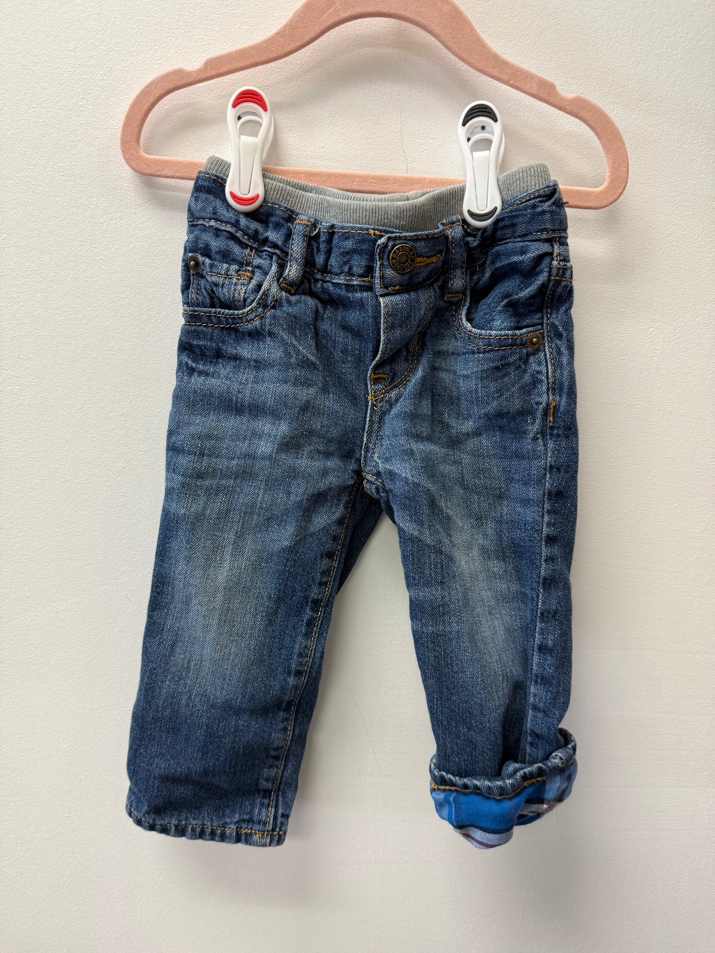 BABY GAP BLUE PLAID LINED JEANS SIZE 12-18M