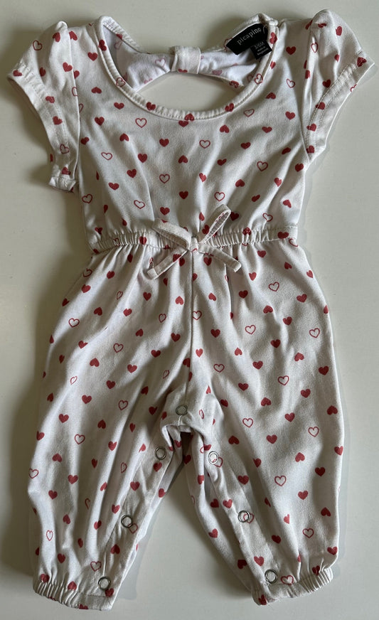 Picapino, White and Pink Hearts Romper - 3-6 Months