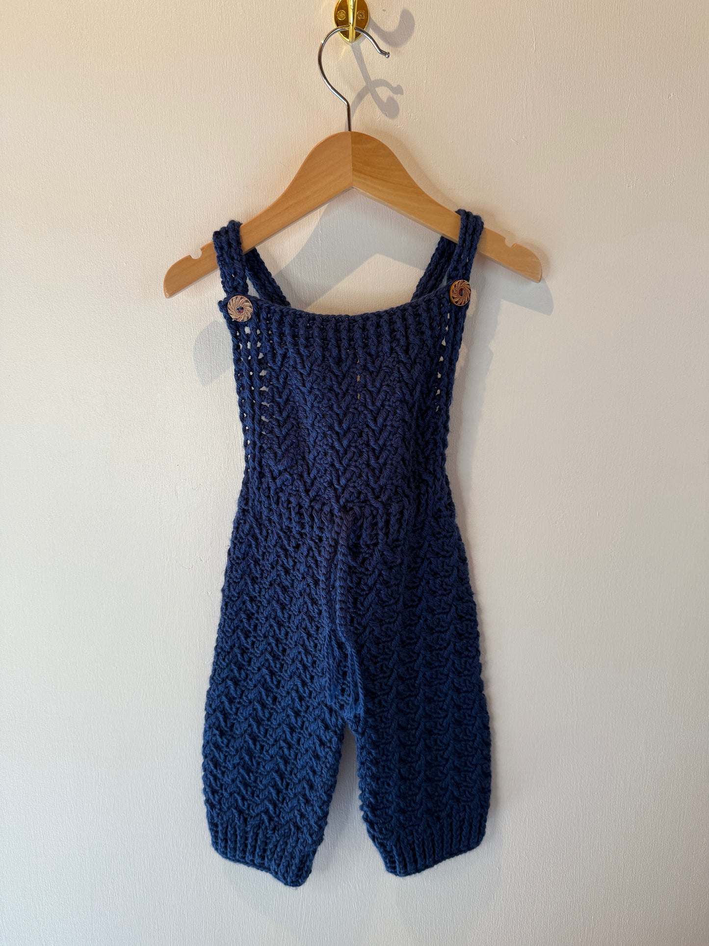 HOMEMADE BLUE KNIT OVERALLS 6-12M