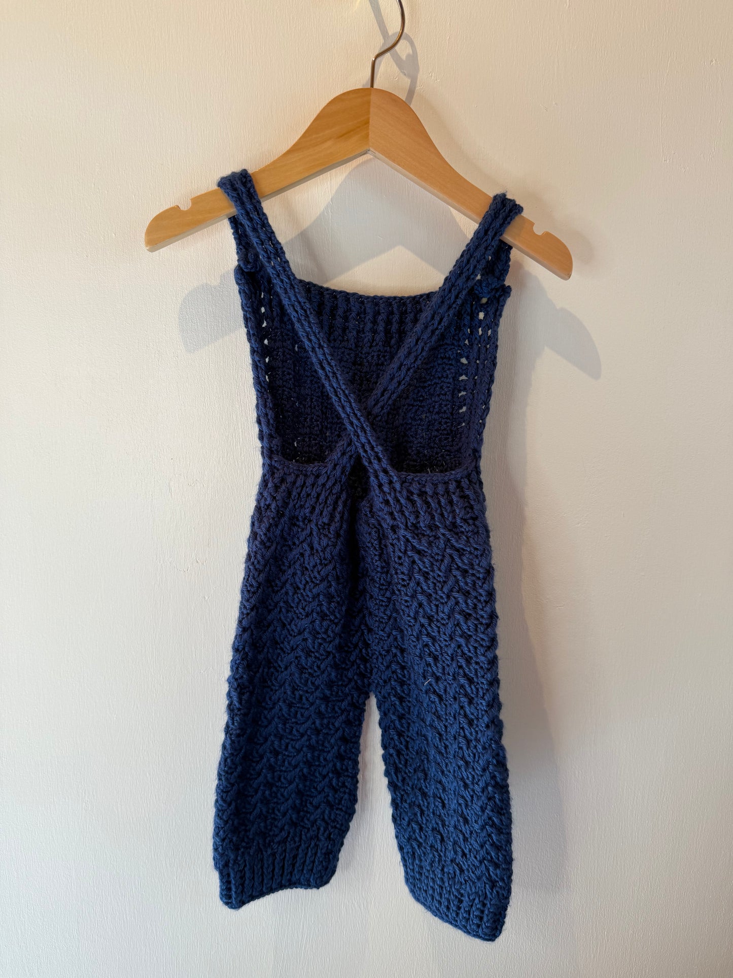 HOMEMADE BLUE KNIT OVERALLS 6-12M