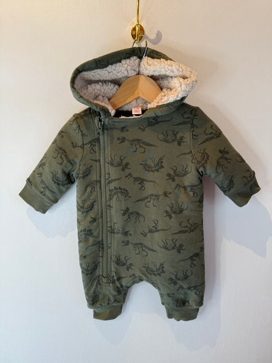JOE FRESH GREEN DINO BUNTING SUIT 0-3M