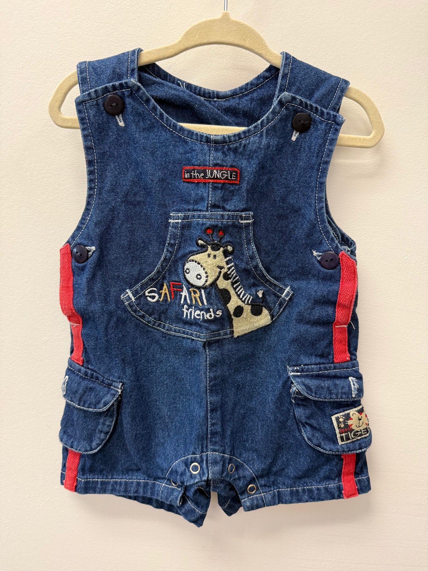 VINTAGE SAFARI FRIENDS DENIM ROMPER SIZE 6M