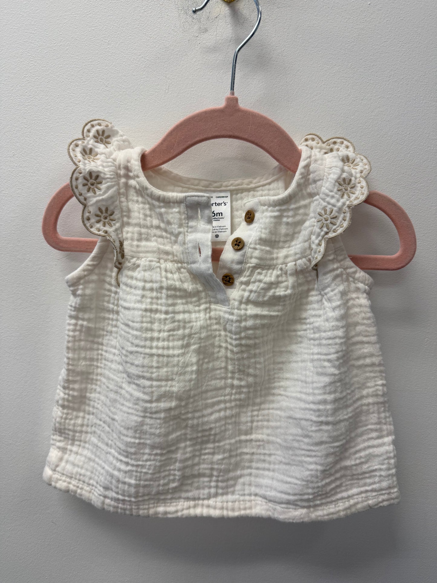 CARTERS WHITE LINEN SHIRT SIZE 6M