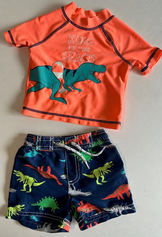 Carter's, Two-Piece "King of the Beach" Dinosaurs Bathing Suit - 6 Months