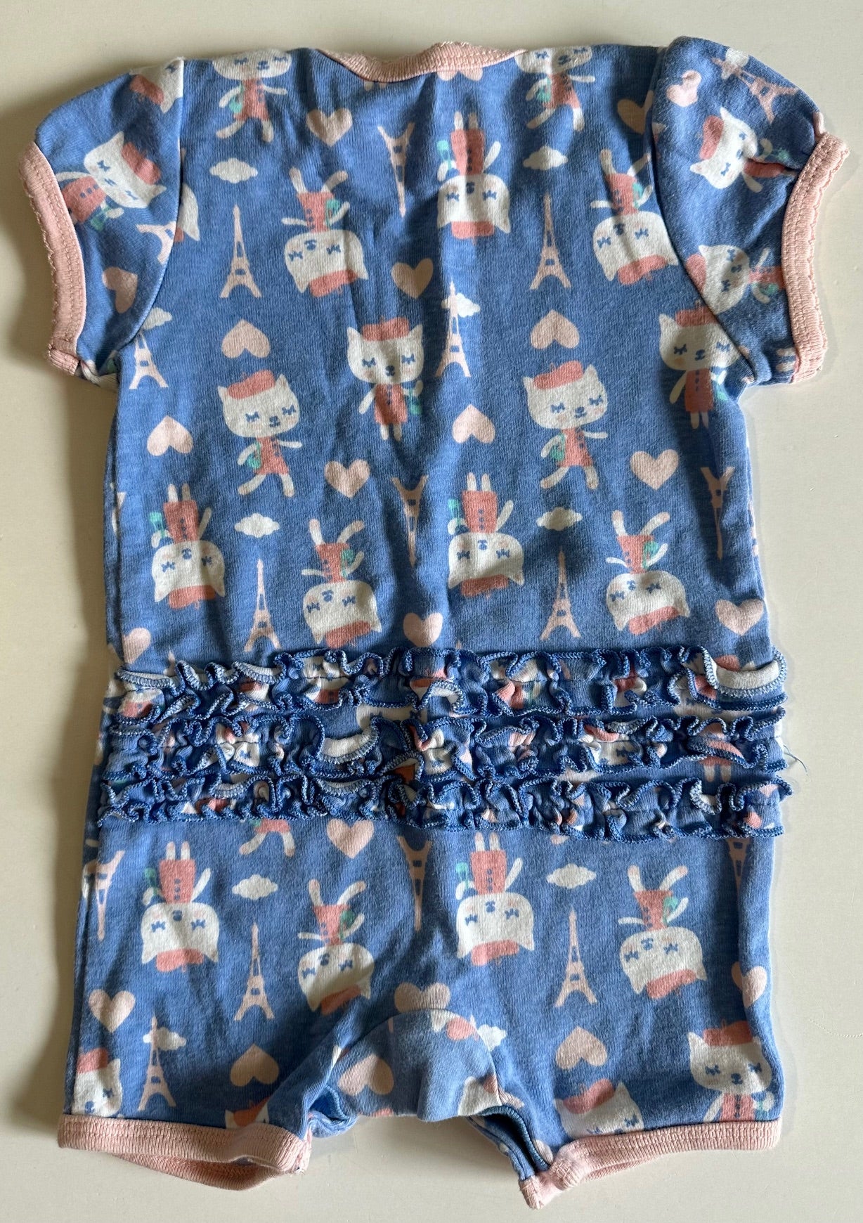 Old Navy, Blue Shorts Romper with Ruffly Bum - 3-6 Months